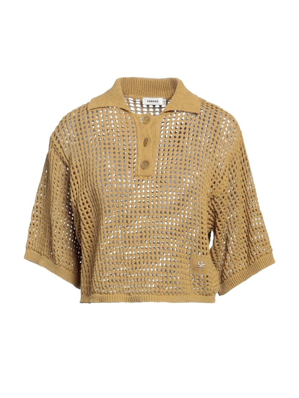 Sandro Open-Knit Polo Sweater in Military Green